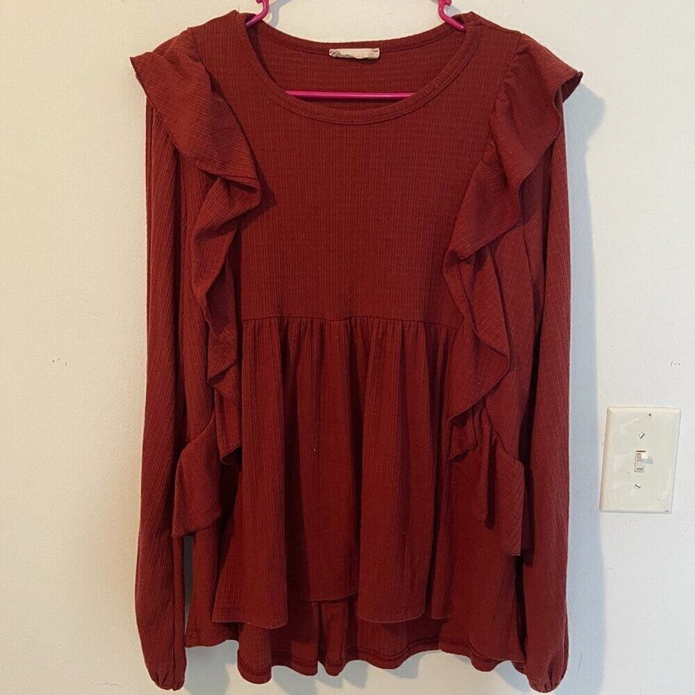 Alltar’d State Burnt Orange Ruffle High Low Blouse Size Small